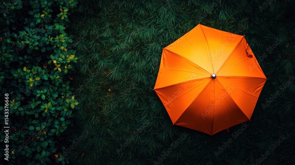 An orange umbrella resting on green grass, creating a vibrant contrast in nature. An orange umbrella resting on green grass, creating a vibrant contrast in nature.