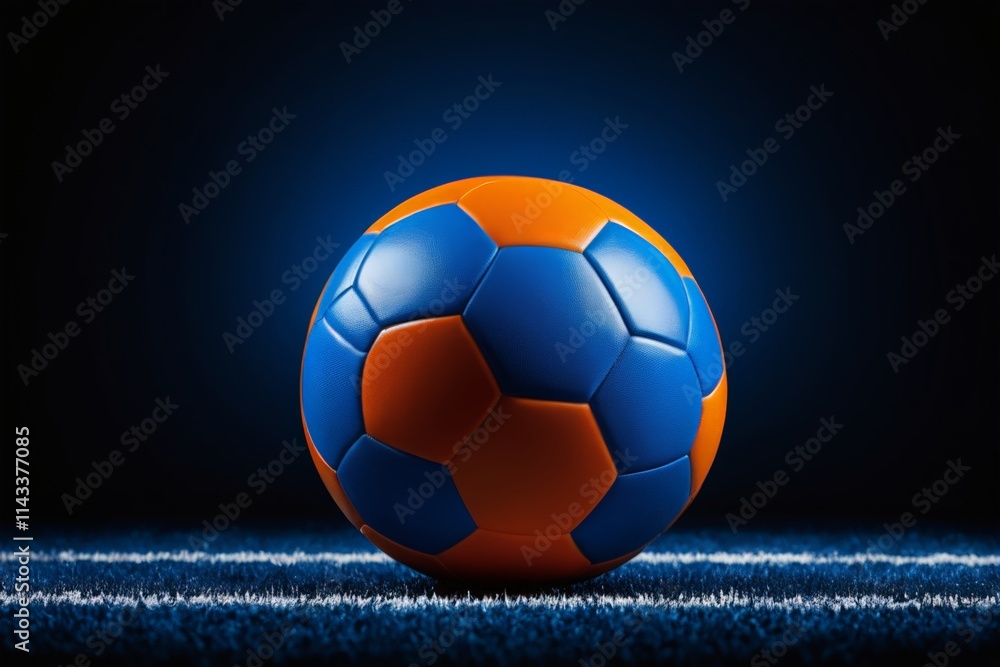 Fototapeta premium a close up of a soccer ball on a field with a blue background