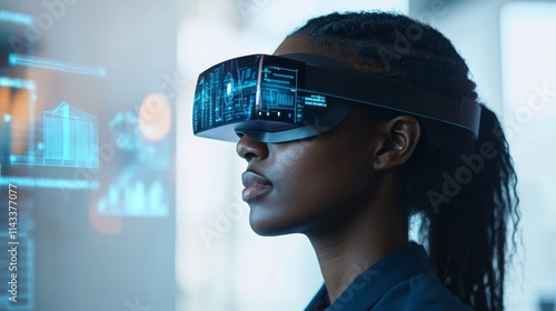 Person Wearing Augmented Reality Glasses in Modern Setting