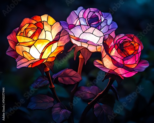 Illuminated Stained Glass Roses Illuminated Night Garden