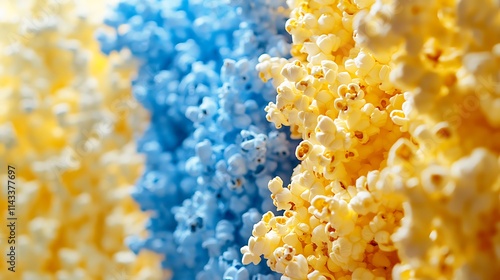 Colorful Popcorn Kernels in Yellow and Blue Hues