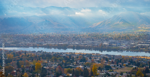 Aerial view of Wenathcee Washington in Fall