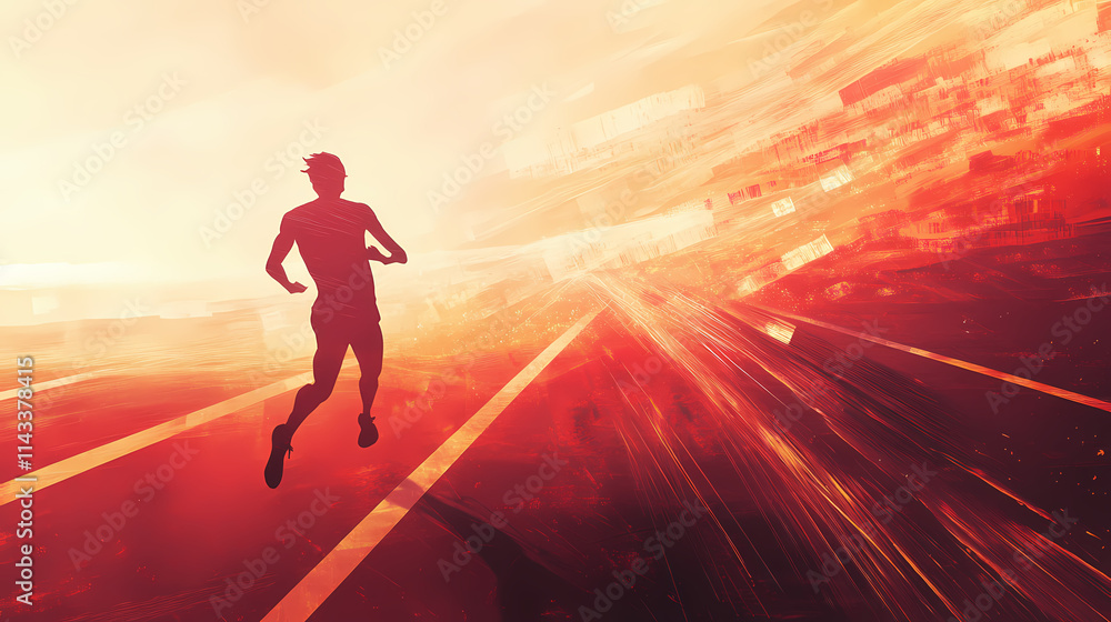 A poster of a man running on the track. Rivulet. Illustration A poster of a man running on the track. Rivulet. Illustration