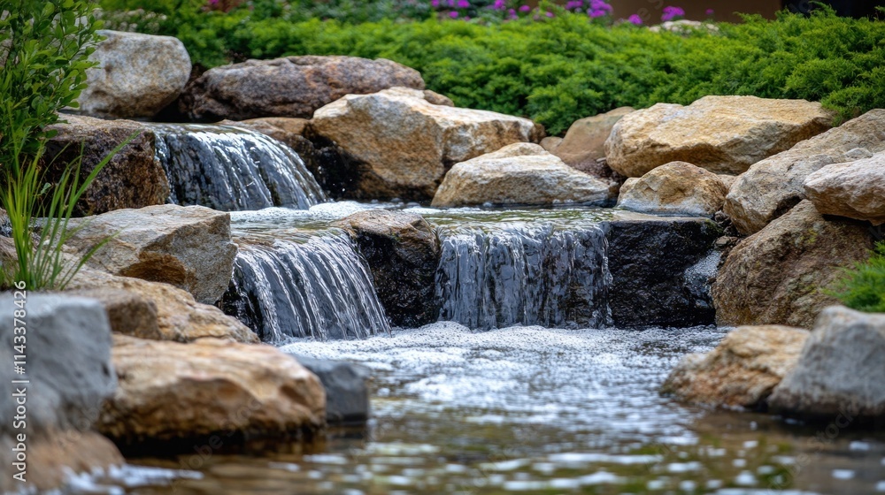 Tranquil Waterfall in a Lush Garden Tranquil Waterfall in a Lush Garden