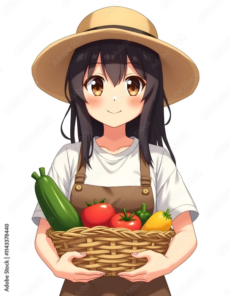 cute anime girl with a basket of vegetables cute anime girl with a basket of vegetables