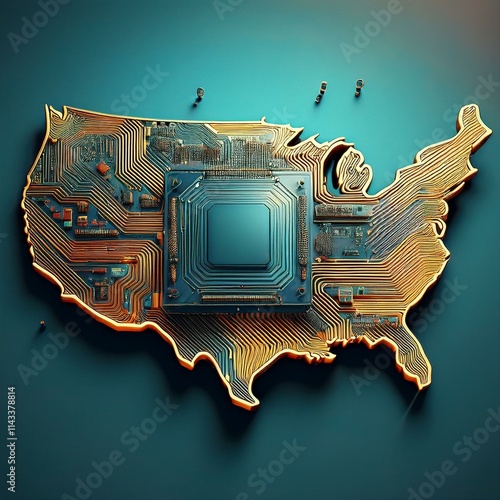 Semiconductor microchip computer chip technology background in the shape of the United States of America photo