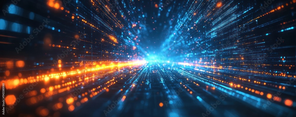 Futuristic Digital Landscape with Vibrant Light Trails and Glowing Particles Futuristic Digital Landscape with Vibrant Light Trails and Glowing Particles