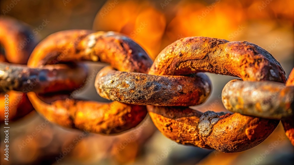 A close-up of a rusty chain, showcasing the intricate details of its weathered surface, highlighting the passage of time and the resilience of metal A close-up of a rusty chain, showcasing the intricate details of its weathered surface, highlighting the passage of time and the resilience of metal