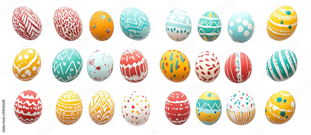 a collection of 24 colorful easter eggs with various designs and patterns. isolated on a transparent background a collection of 24 colorful easter eggs with various designs and patterns. isolated on a transparent background