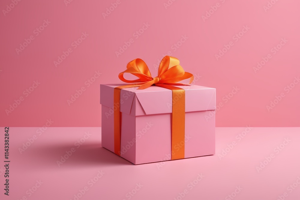 there is a pink gift box with a orange ribbon on it there is a pink gift box with a orange ribbon on it