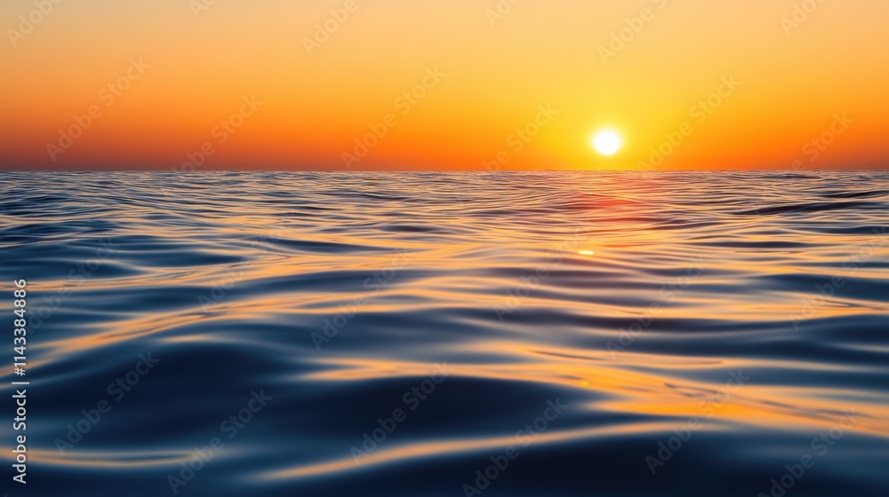 Serene Sunset Over Calm Ocean Waves with Golden Horizon Glow Serene Sunset Over Calm Ocean Waves with Golden Horizon Glow