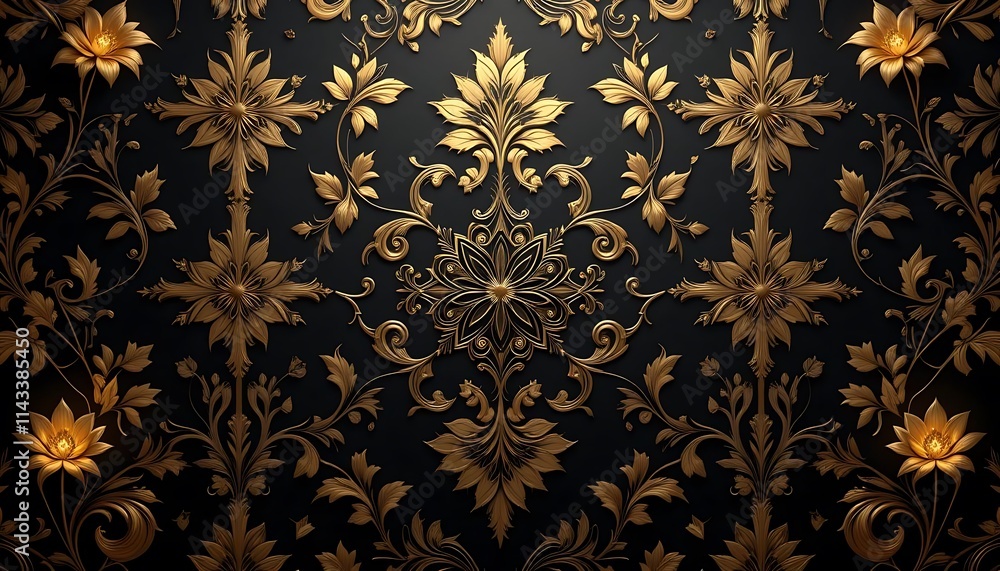 Embroidered Elegance: A Golden Floral Pattern Embroidered Elegance: A Golden Floral Pattern