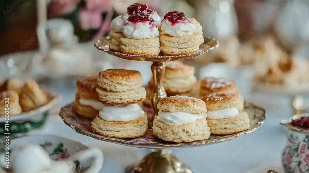 Elegant Afternoon Tea Setup with Scones and Fresh Berries Delight Elegant Afternoon Tea Setup with Scones and Fresh Berries Delight
