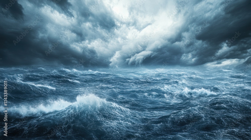 Fototapeta premium Dramatic Ocean Waves Under Dark Stormy Clouds Capturing Nature's Power
