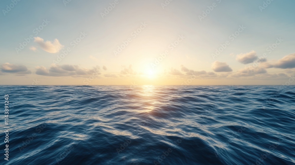 Fototapeta premium Serene Sunrise Over Calm Ocean Waves with Soft Clouds Above