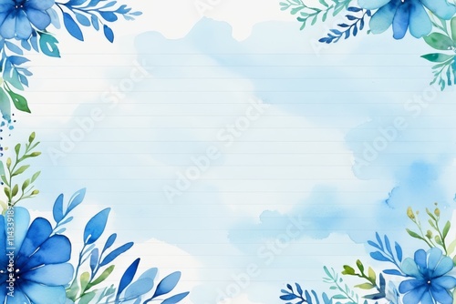 there is a blue flower border with a sky background