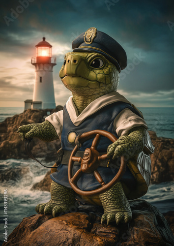 Cute Tortoise Snapshot in a Sailor’s Uniform for Whimsical and Unique Decor photo