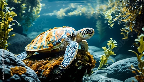 Underwater adventure sea turtle exploration coral reef wildlife photography ocean habitat close-up view marine conservation photo