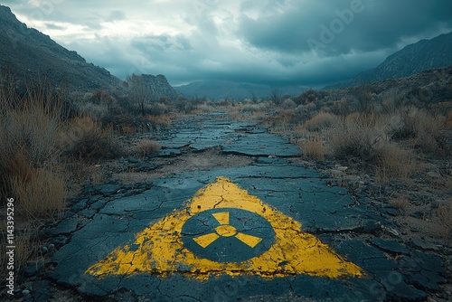 Warning of exposure: image of a radiation hazard symbol signaling caution, representing risks, safety measures, awareness in areas with radioactive substances. photo