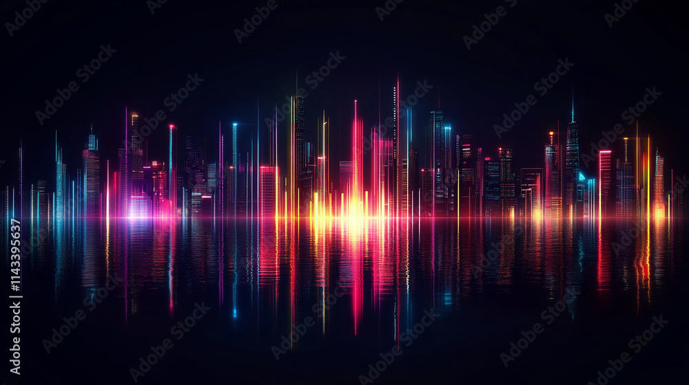 Modern building of architecture with neon glowing light effects, modern big and small building are arranging randomly, modern city building with glowing effect. Modern building of architecture with neon glowing light effects, modern big and small building are arranging randomly, modern city building with glowing effect.