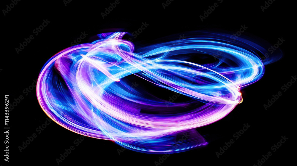 A vibrant abstract swirl of neon blue and purple light trails, creating a dynamic and futuristic effect, perfect for conveying energy, movement, and modern design aesthetics. A vibrant abstract swirl of neon blue and purple light trails, creating a dynamic and futuristic effect, perfect for conveying energy, movement, and modern design aesthetics.