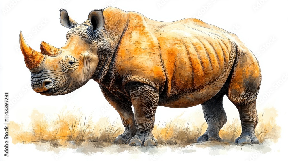 Fototapeta premium illustration of rhinoceros isolated on white background rhinoceros