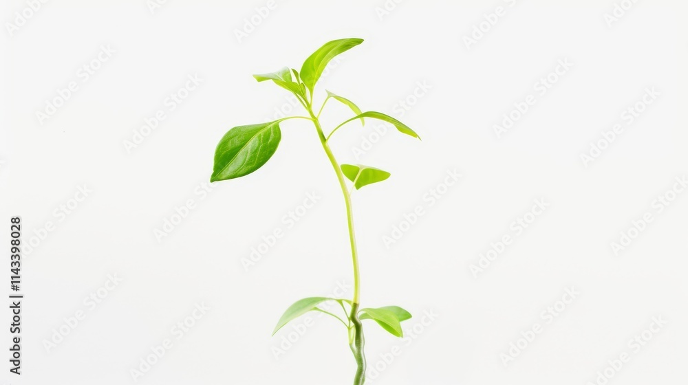 A minimalistic image of a single green sprout with delicate leaves against a clean white background, symbolizing growth and renewal. AI generated. A minimalistic image of a single green sprout with delicate leaves against a clean white background, symbolizing growth and renewal. AI generated.