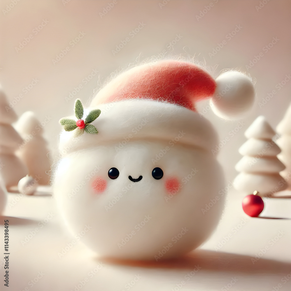 A ball character with a cute Christmas hat in warm felt material따뜻한 팰트소재의 귀여운 크리스마스 모자를 쓴 공 캐릭터,Generative AI A ball character with a cute Christmas hat in warm felt material따뜻한 팰트소재의 귀여운 크리스마스 모자를 쓴 공 캐릭터,Generative AI
