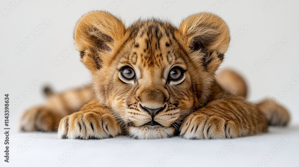 Obraz premium lion cub close up stock image isolated on white background lion cub