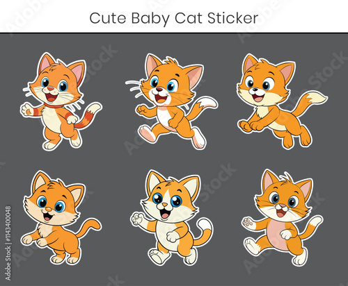 A cute kitten cartoon sticker vector. Cute baby cat flat illustration