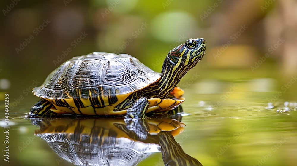 Red eared Slider Turtle in Water. Wildlife, Reptile, Nature.