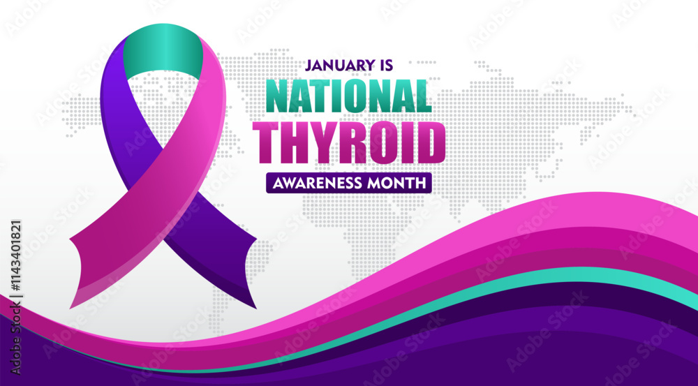 National thyroid awareness month is celebrated every year in January. with purple ribbon and typography suitable for banner, card, poster, template background National thyroid awareness month is celebrated every year in January. with purple ribbon and typography suitable for banner, card, poster, template background