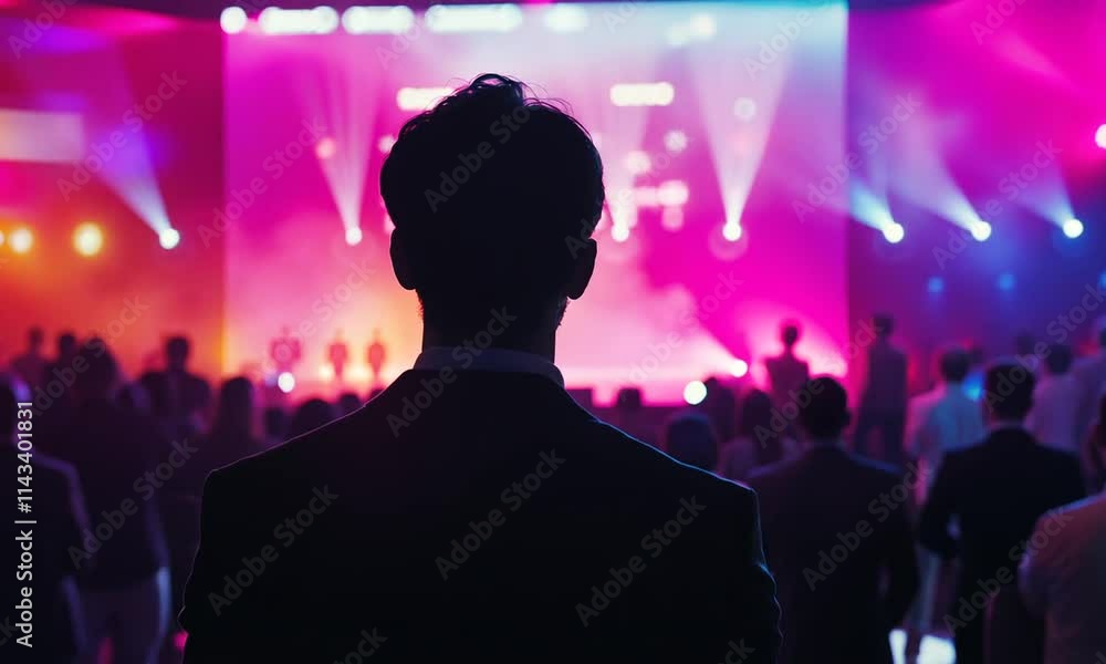 Man in suit watching a concert from behind. Man in suit watching a concert from behind.