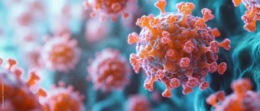 HPV Virus Interaction with Skin Cells Detailed Macro Photography of Infection Stage and Structure HPV Virus Interaction with Skin Cells Detailed Macro Photography of Infection Stage and Structure