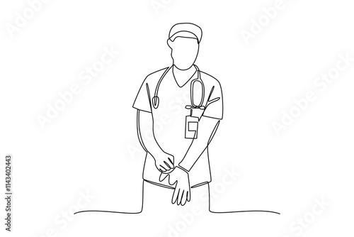 Simple continuous line draw of emergency response team attribute, emergency condition, emergency activity. Medical and Healthcare minimalist concept.