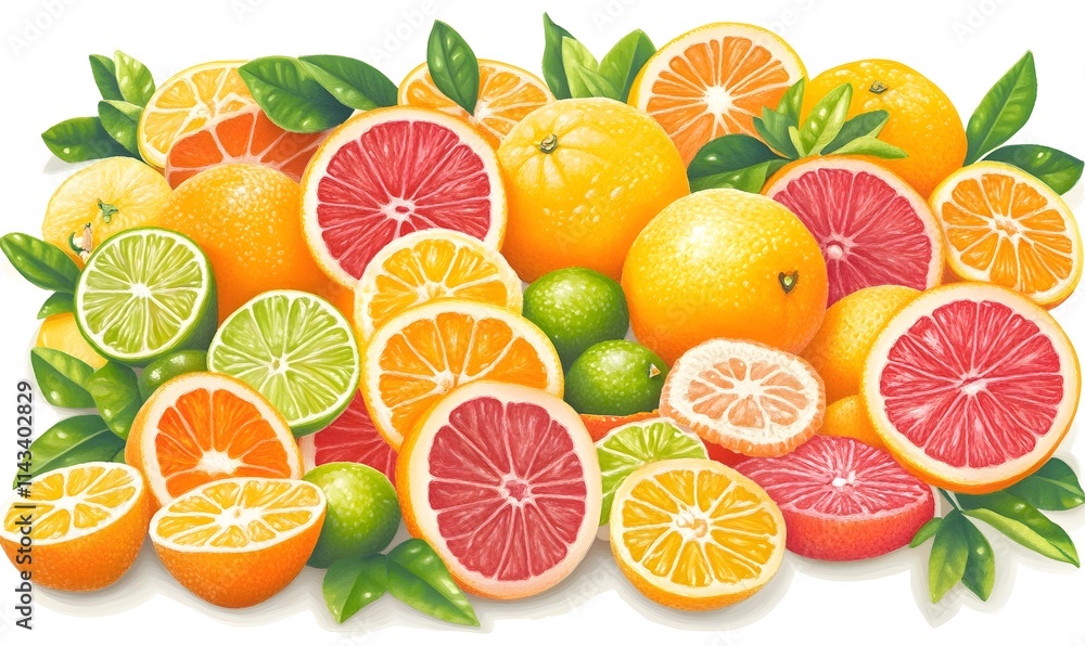 Citrus fruit assortment with leaves. Citrus fruit assortment with leaves.