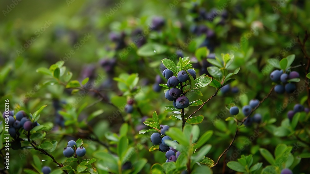 Ripe Wild Blueberries on Bush: A Close-Up of Nature's Bounty Ripe Wild Blueberries on Bush: A Close-Up of Nature's Bounty