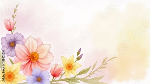 The image is a digital illustration of a bouquet of flowers. The background is a light yellow color with a subtle gradient effect.