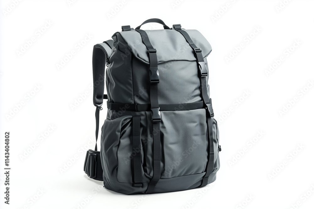 Fototapeta premium Selective focus big backpack for travel isolated on white background, Backpack for backpacker on white, Exploring backpack for outdoor activity.
