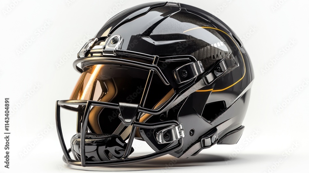 Fototapeta premium A detailed football helmet on a pure white background, showcasing its sleek design, faceguard, and intricate padding, capturing the essence of professional sports equipment.
