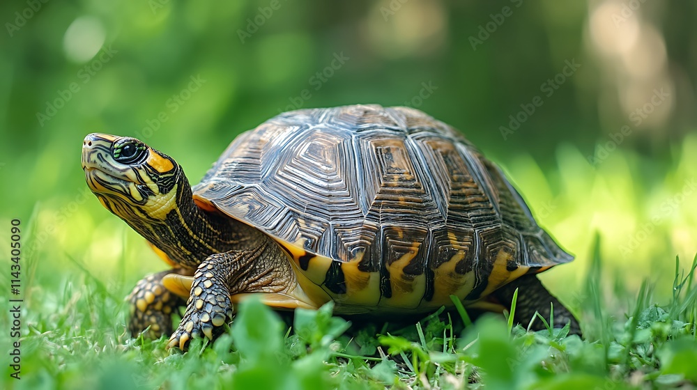 Fototapeta premium Turtle in Grass. Wildlife, Reptile, Nature, Outdoors
