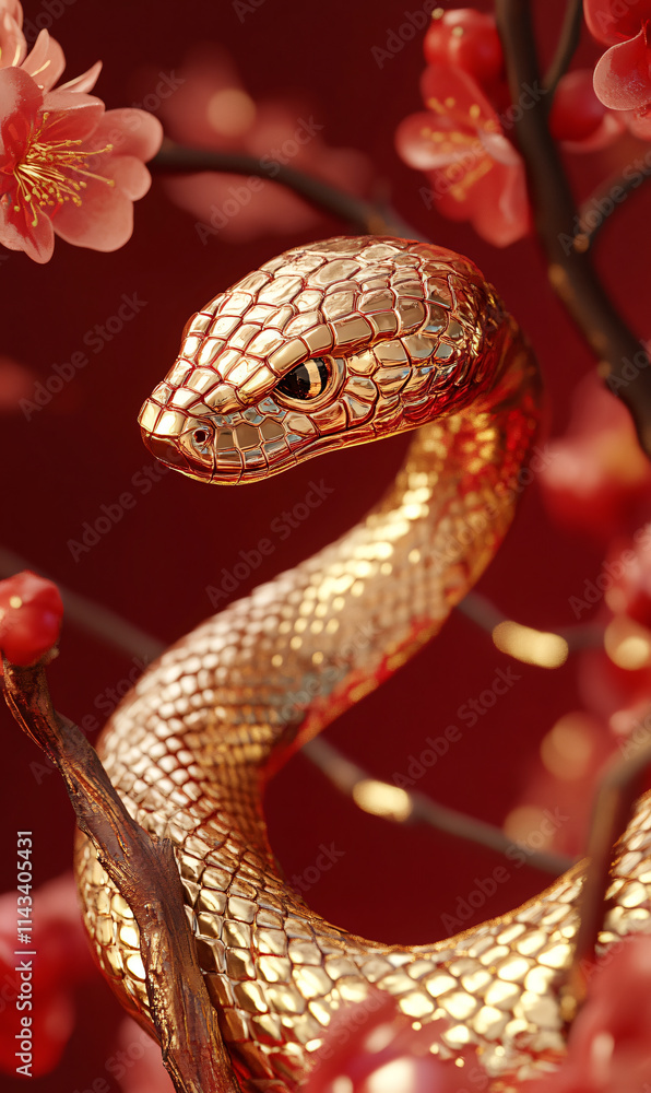 Obraz premium Gold snake 3d illustration wallpaper background