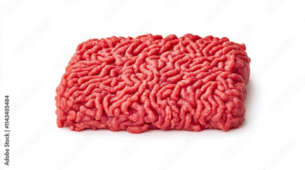 Fresh Raw Ground Beef with Nutritional Label - Vibrant Realistic Food Photography on White Background Fresh Raw Ground Beef with Nutritional Label - Vibrant Realistic Food Photography on White Background