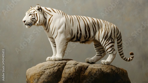 Majestic White Tiger Perched Atop A Rock Formation photo