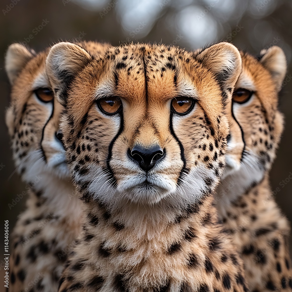 Majestic Triple Cheetah Portrait A Symbiotic Study of Wild Cat Power and Beauty. Majestic Triple Cheetah Portrait A Symbiotic Study of Wild Cat Power and Beauty.