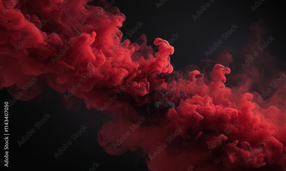 Obraz premium Red Smoke Swirls On Black: A dramatic, abstract image of red smoke swirling on a black background, evoking feelings of passion, energy, and intensity. Perfect for design projects, album covers.