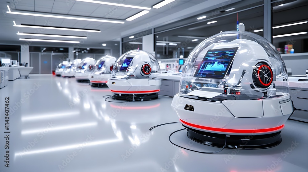 Fototapeta premium futuristic ai pods in modern lab - ai and artificial intelligence