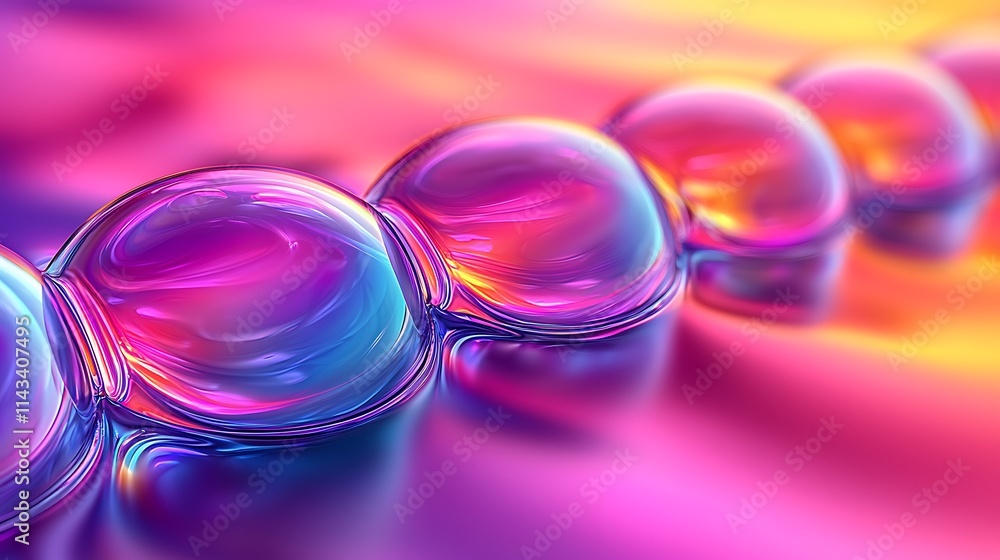 Abstract iridescent spheres aligned in a vibrant sequence Abstract iridescent spheres aligned in a vibrant sequence