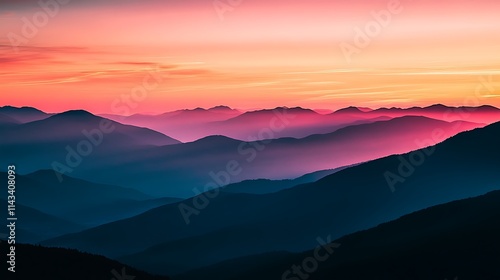 Wallpaper Mural A wide view of the mountain ranges during the golden hour, with the sunset sky blending into vibrant colors while the mountains are softly illuminated in warm, golden light  Torontodigital.ca