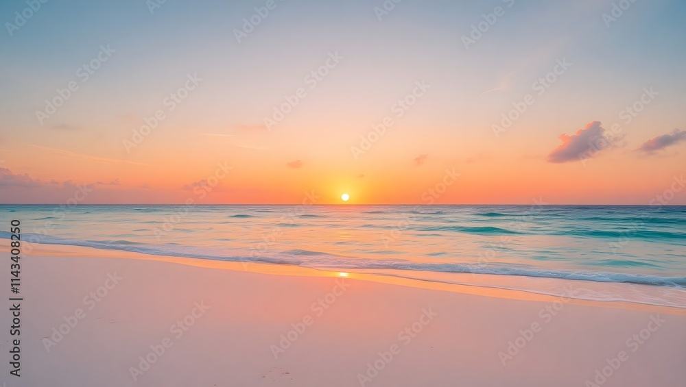 Serene Sunset Beach Ocean Sky Sand Waves Serene Sunset Beach Ocean Sky Sand Waves